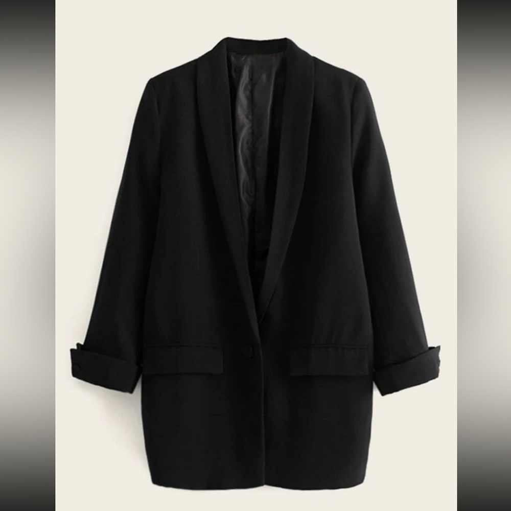 Shawl collar rolled cuff solid blazer
